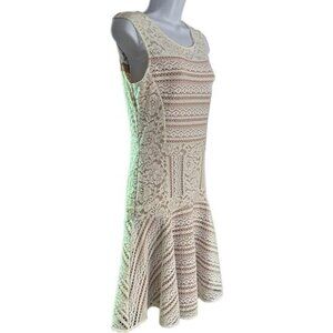 BCBG Maxazria Womens Ivory Sleeveless Crochet Lace Drop Waist Dress M